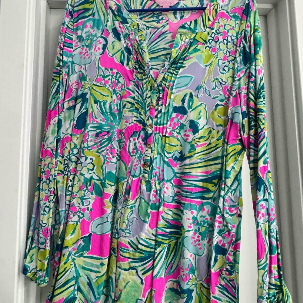 Lilly Pulitzer Pink and Green Floral Top